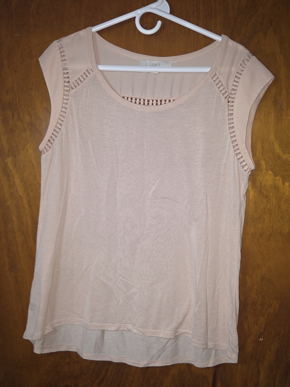LOFT Blush Pink Sleeveless Top Knit Tank Crochet Ladder Trim Accent Size M